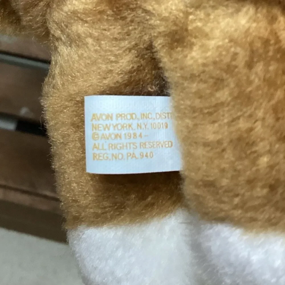 Avon Vintage Mini Plush Puppy Dog Ornament with Brown Coat & Scarf